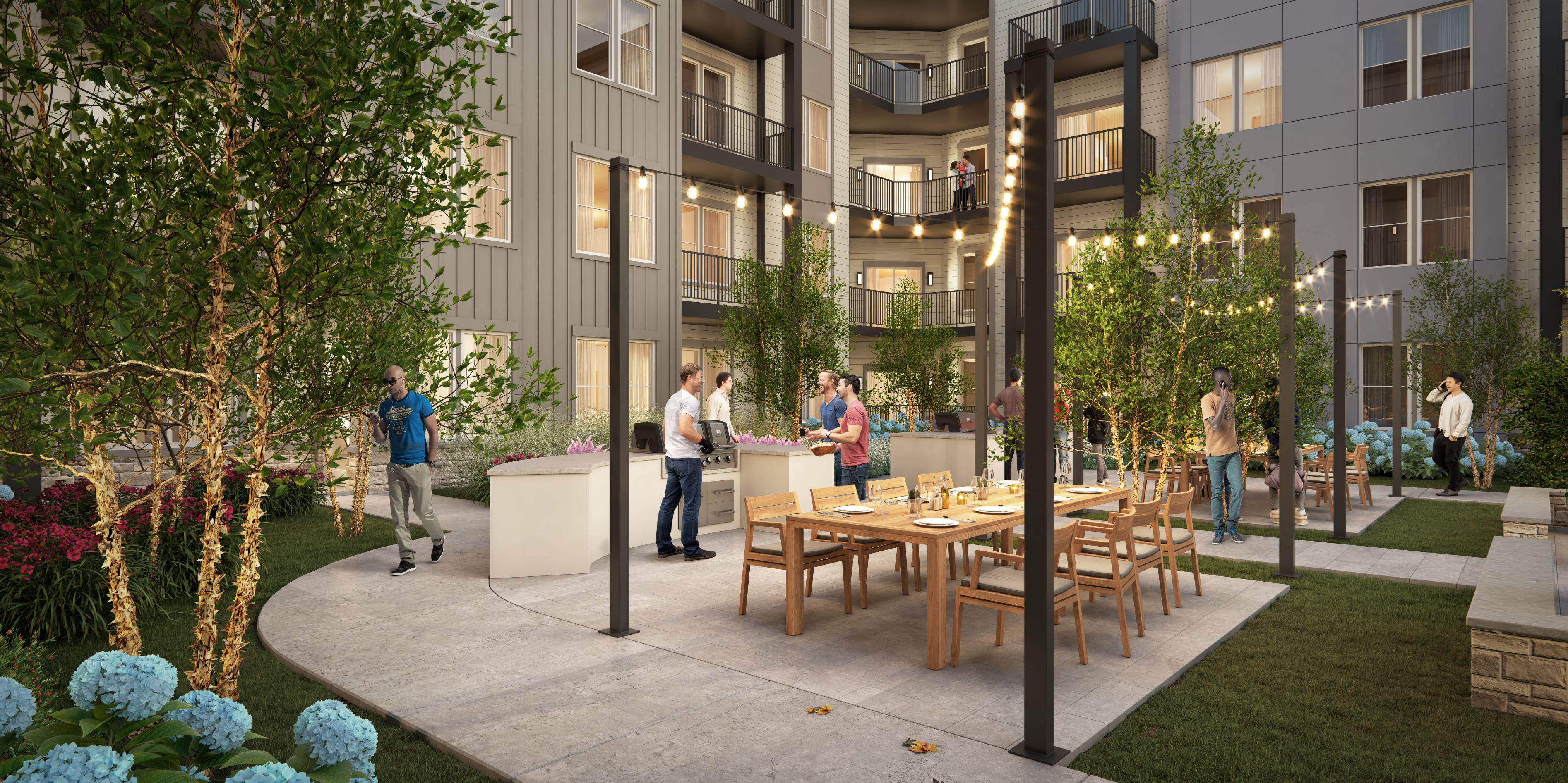 Outdoor grilling stations & dining areas