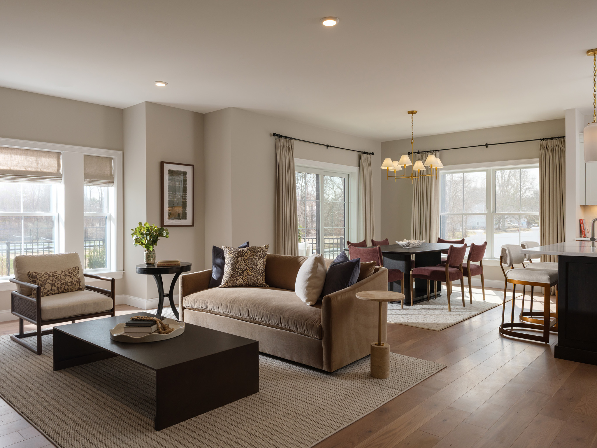 Open-plan living area in the Featherwinds model home.