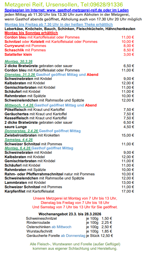 Metzgerei & Partyservice Reif, Raiffeisenstraße 6 in Ursensollen