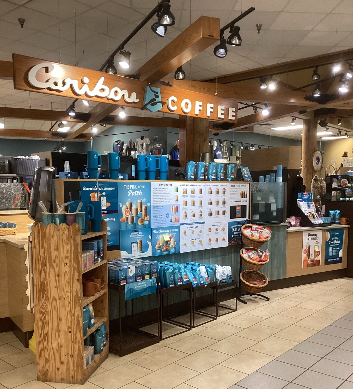 Storefront of the Caribou Coffee at 820 Happy Trails Lane in Albert Lea