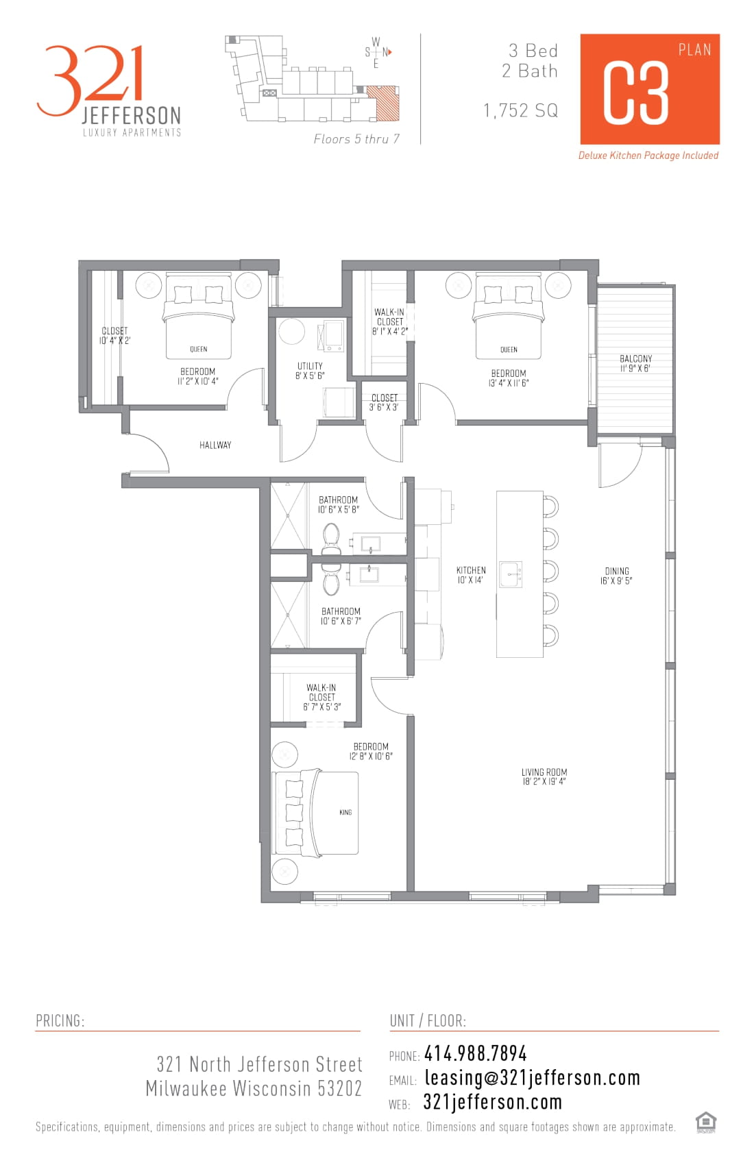 321 Jefferson Three Bedroom Floor Plan C3 1752 Sq Ft