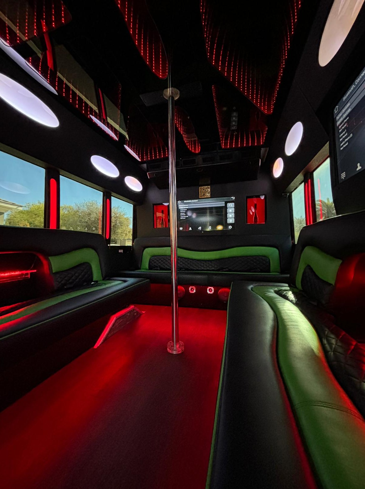 Las Vegas Party Bus 20-24 Passenger Party Bus with dance pole and state of the art sound, video and lighting.