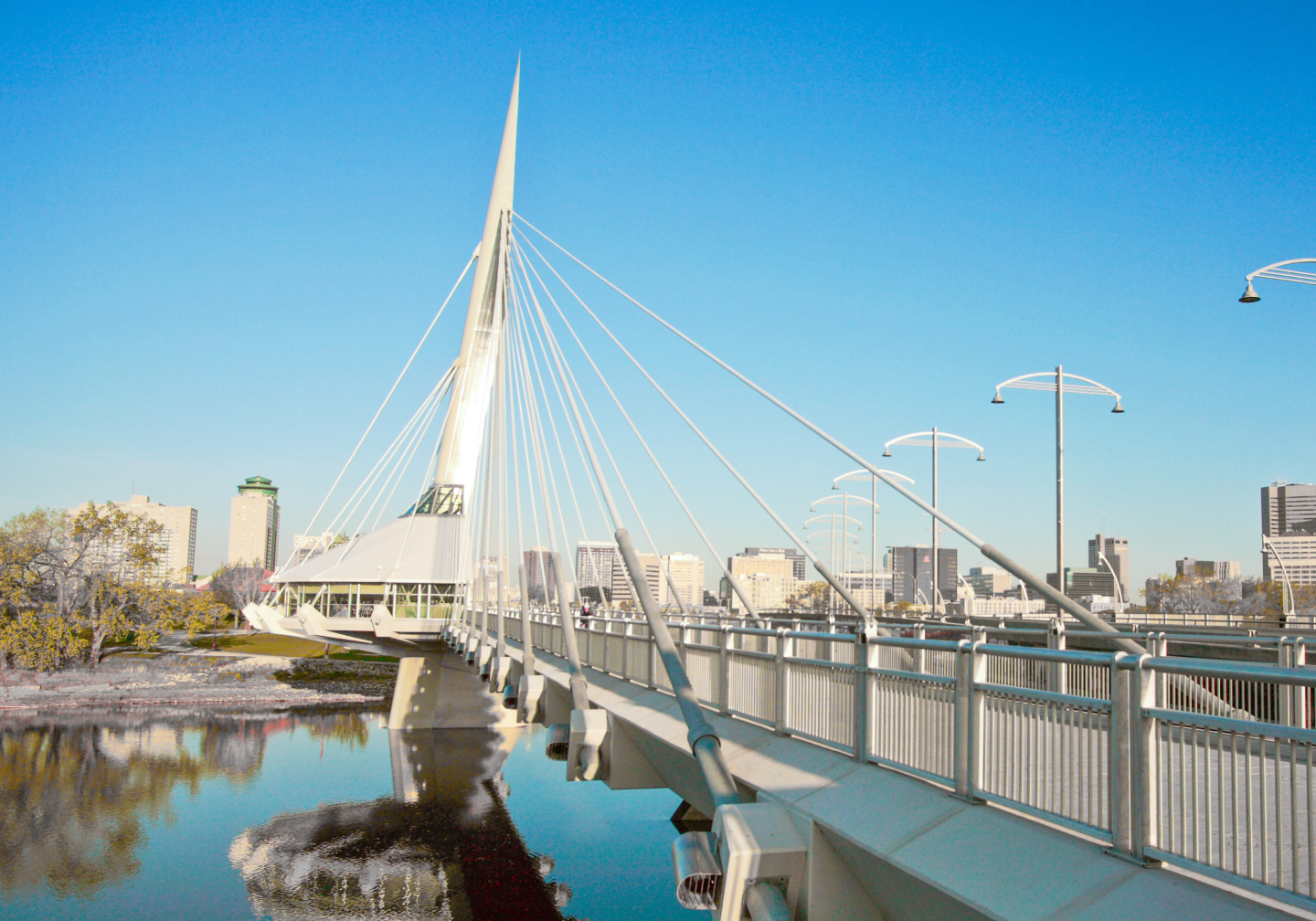 The Esplanade Riel Pedestrian Bridge in Winnipeg, Manitoba.