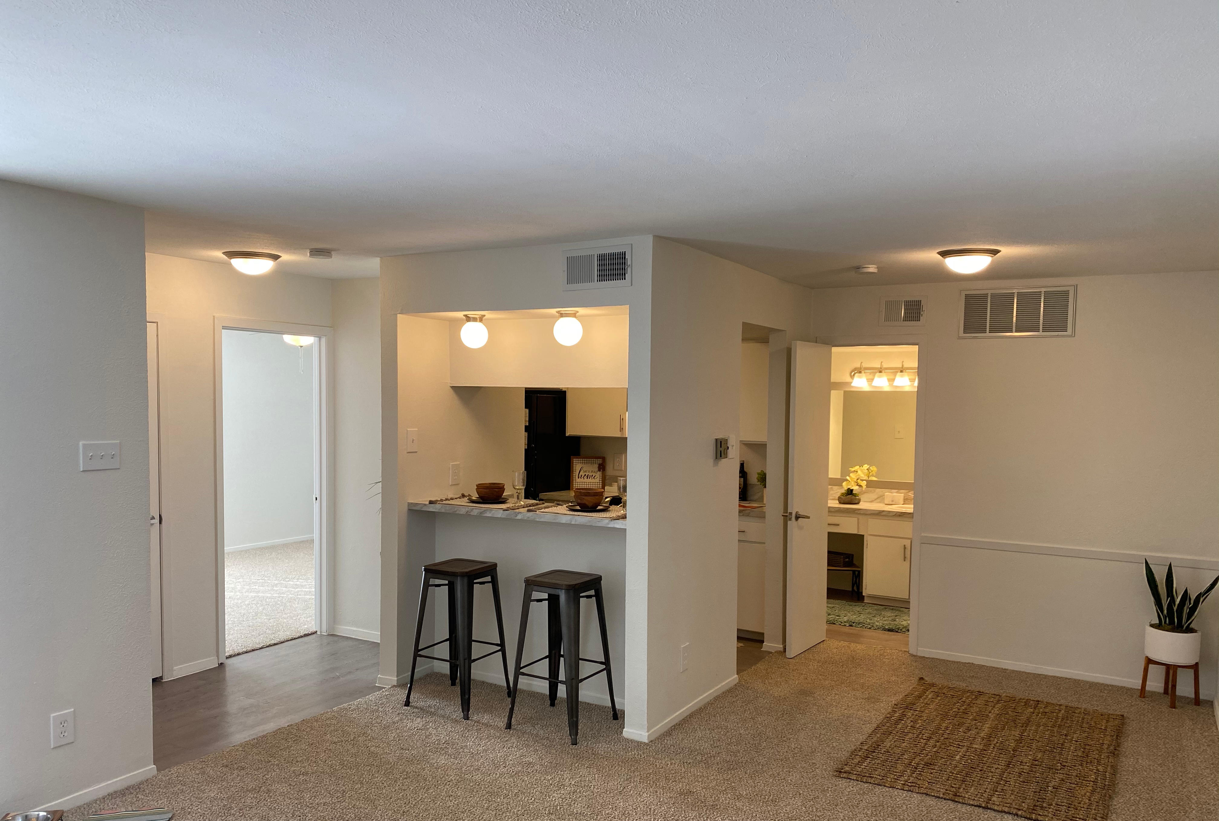 Newly remodeled apartment today! All new appliances, new flooring, upgraded cabinets, counters and lighting.