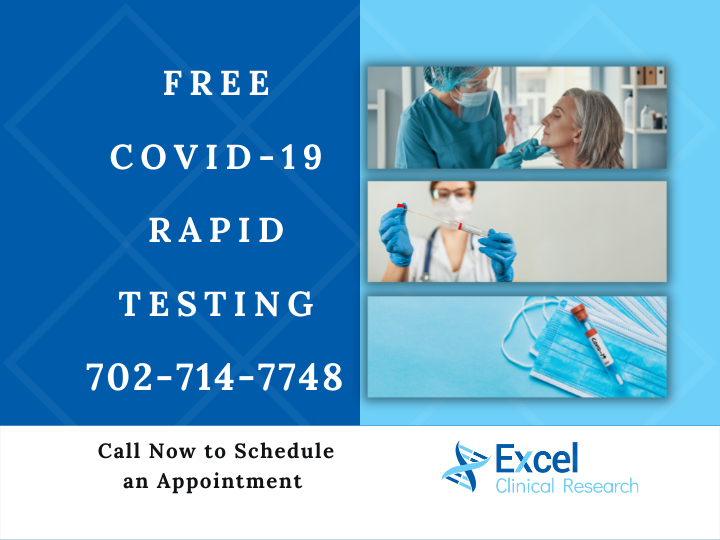 We are now offering Free Rapid COVID-19 Testing at our Las Vegas location. Get a free COVID-19 rapid test today! Call now to schedule your appointment. #RapidTesting #Covid-19 #ClinicalResearch #LasVegas