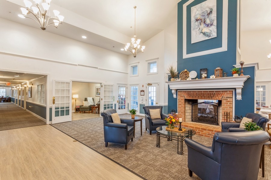 HeartFields Assisted Living at Frederick cozy seating with fireplace