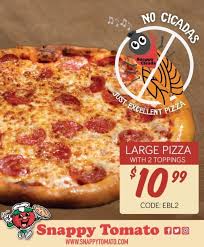 Enjoy a Snappy Tomato Pizza – Lunch, Dinner or Evening Snack
Delivery, Pick-Up or Carry-Out

No Cicadas - Just Excellent Pizza