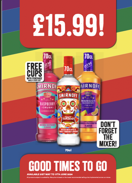 Smirnoff Vodka flavours -£15.99 Bargain Booze Buxton 01298 24770