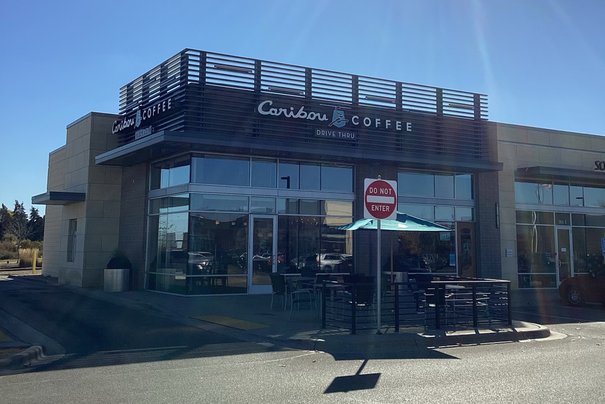 Storefront of the Caribou Coffee at 365 Radio Drive in Woodbury