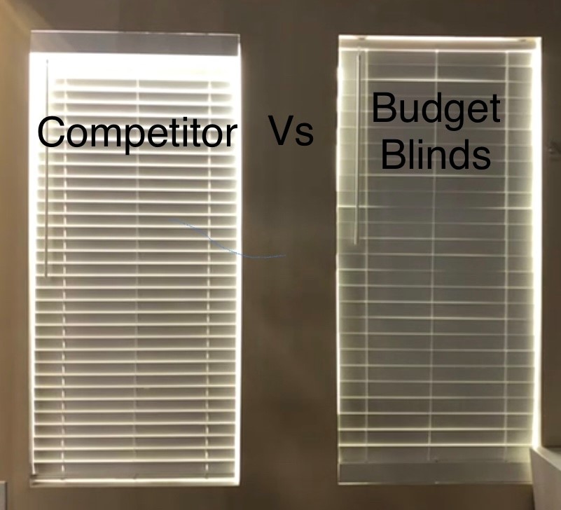 Cordless Faux Wood Blinds from Budget Blinds of Rockwall, Terrell, and Greenville let in less light than our competitors blinds.