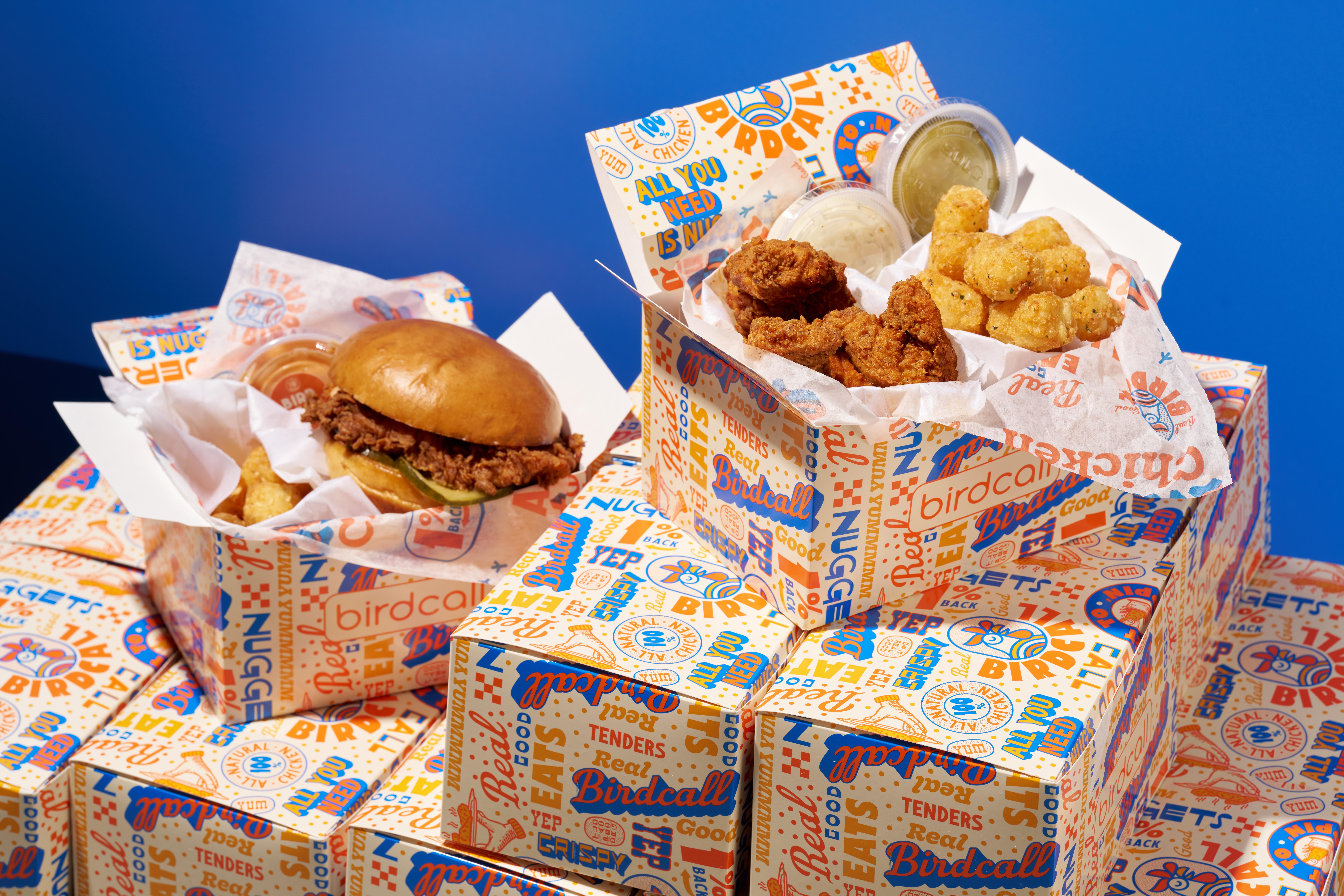 It's Bird in a Box! Pick from an Original Chicken Sandwich, Tenders, Sliders, or Gluten-Free Nuggets with a side of fries or tots, sauce, and a side of pickles, starting at $9.95