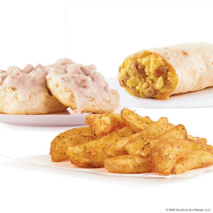 Wendy’s Sausage, Egg & Cheese Burrito, Seasoned Potatoes and Sausage Biscuit & Gravy Wendy's Fonthill (905)892-5213