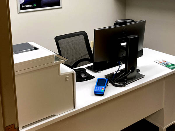 Interior photo of the consultation office for AudioNova hearing clinic in Anderson, IN
