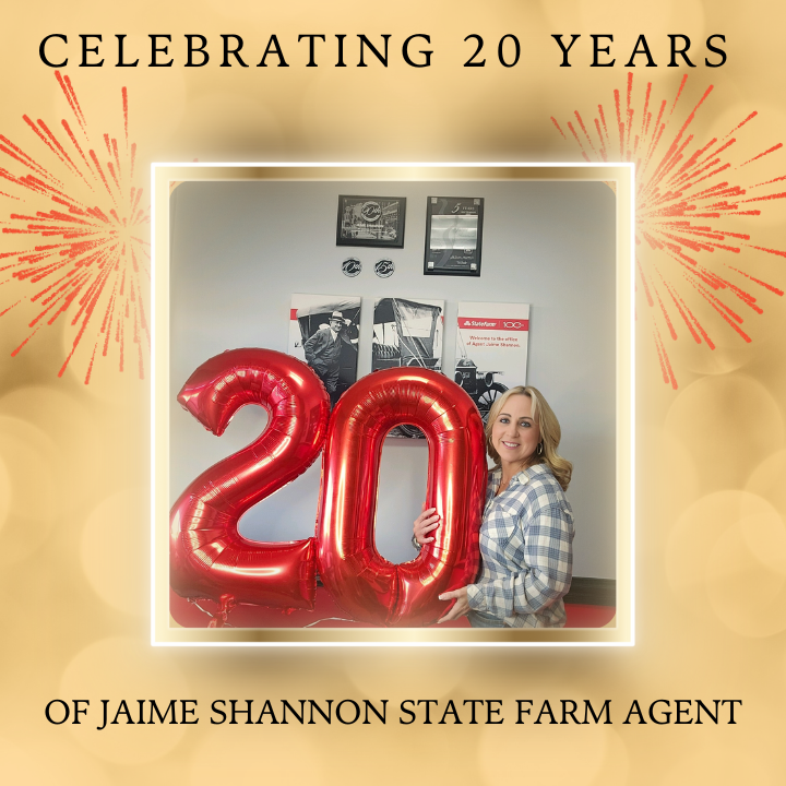 Today Jaime Shannon is celebrating 20 years as a State Farm Insurance Agent!!! Happy Anniversary, Jaime!