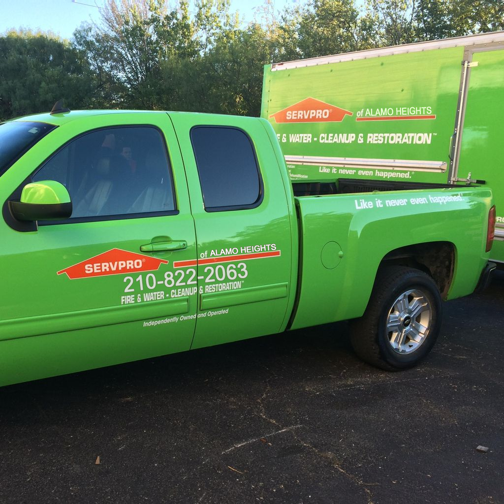 This is one of SERVPRO of Alamo Heights Trucks and Trailers getting ready to head out for the day.