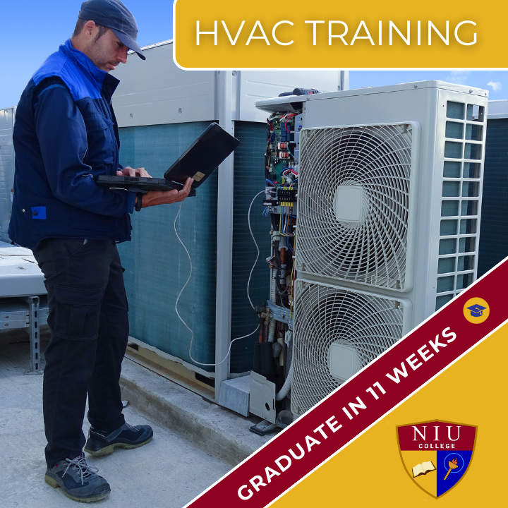 HVAC technicians work on heating, ventilation, cooling, and refrigeration systems. NIU College is an approved testing site for the HVAC Excellence Certification program. Graduate in just 11 weeks! 
#HVAC HVACLicense #TradeSchool #NIUCollege