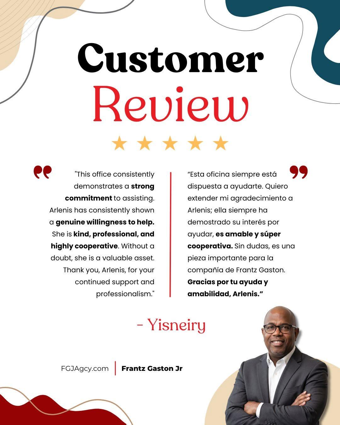 Thank you, Yisneiry, for your 5-star review! We are so glad Arlenis was able to provide you with awesome service!