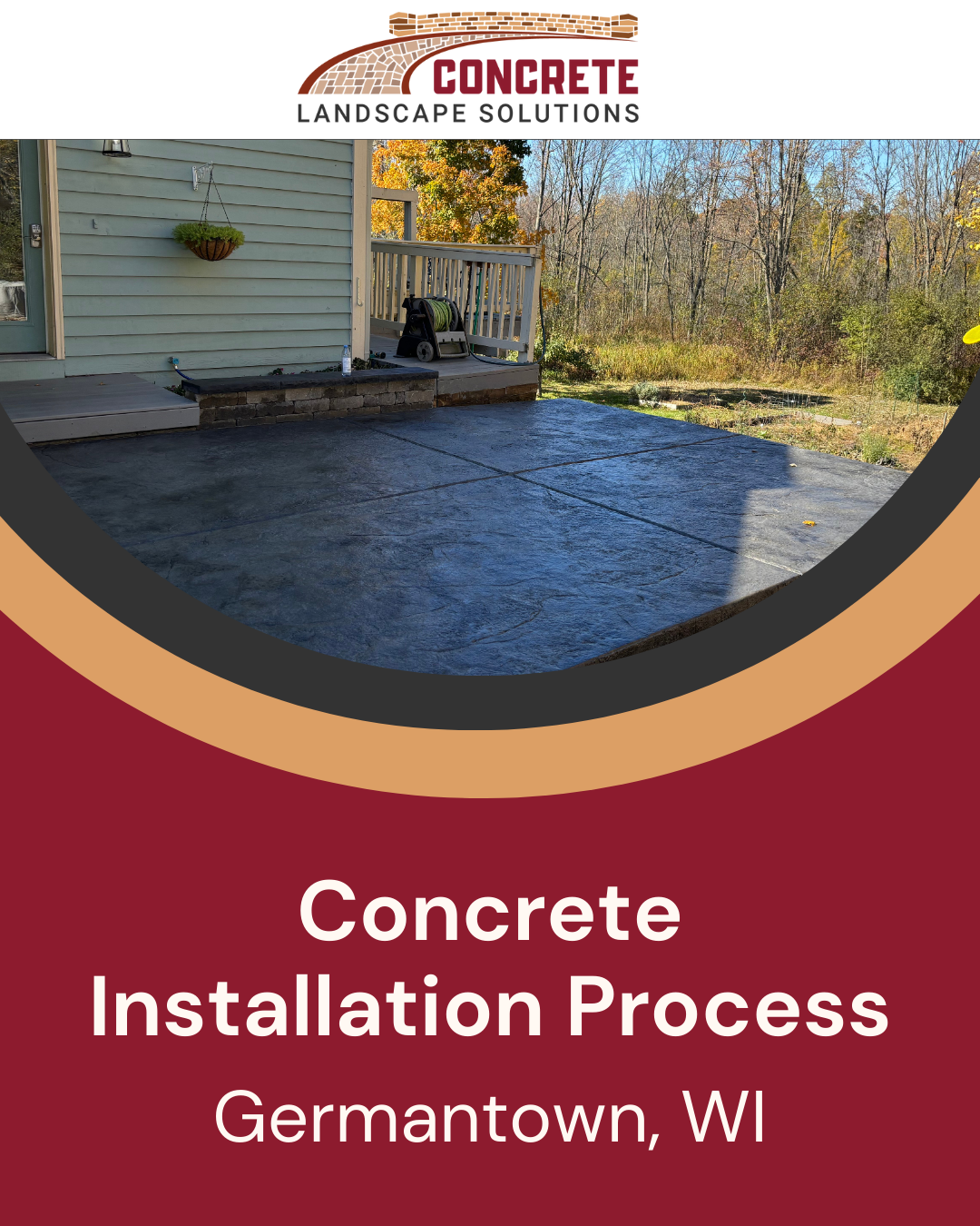 Concrete installation process photo showing a freshly completed concrete surface during a project in Germantown, WI.
