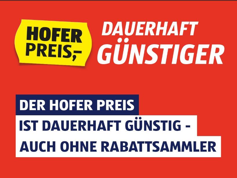 Bild zu Hohe Qualität zum hohen Preis? Nicht bei HOFER, denn hier heißt es hohe Qualität zum HOFER Preis. Dass qualitativ hochwertige Produkte nicht automatisch mit teuren Preisen einhergehen, zeigt unsere DAUERHAFT GÜNSTIGER-Philosophie: Für das perfekte Kauferlebnis bieten wir unseren Kunden ein unschlagbares Preis-Leistungs-Verhältnis.