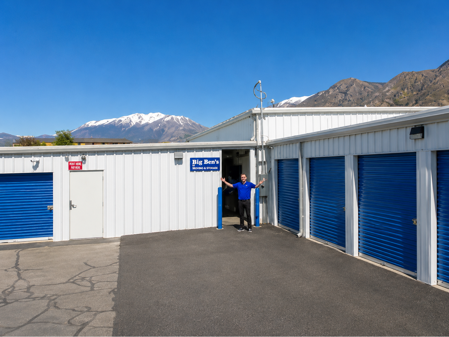 Main office entrance at Big Ben’s Storage in Provo, Utah, surrounded by clean drive-up storage units 