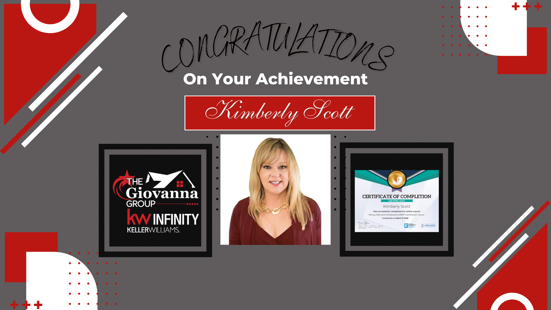 A big round of applause to Kim for successfully completing the Military Relocation Professional certification course!  Your dedication and hard work have truly paid off, and we couldn't be more proud of your achievement! 