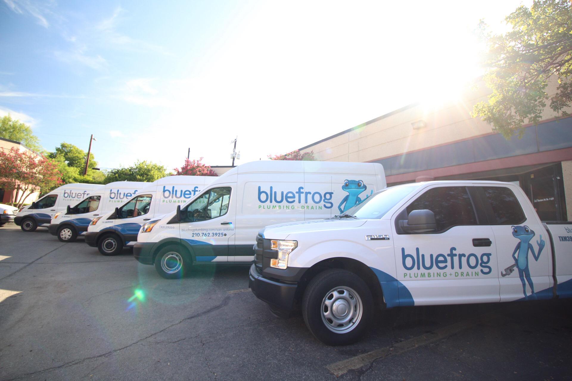 All of the bluefrog Plumbing + Drain of San Antonio vehicles ready for all of your plumbing service needs.