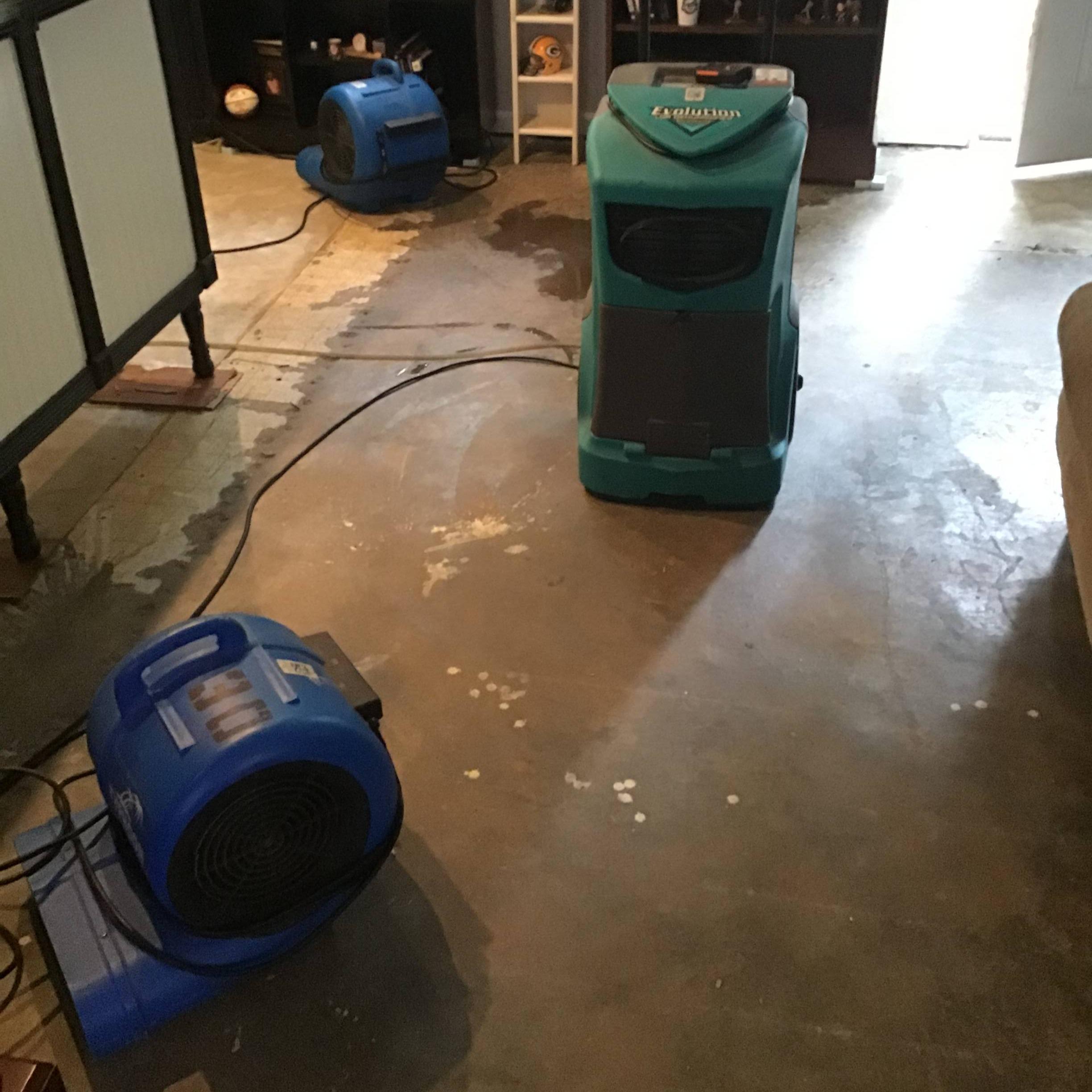 Water damage restoration in progress