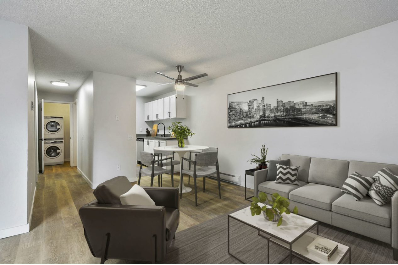 Ceiling fans and wood style plank flooring in the lving rooms at Capri Apts.!