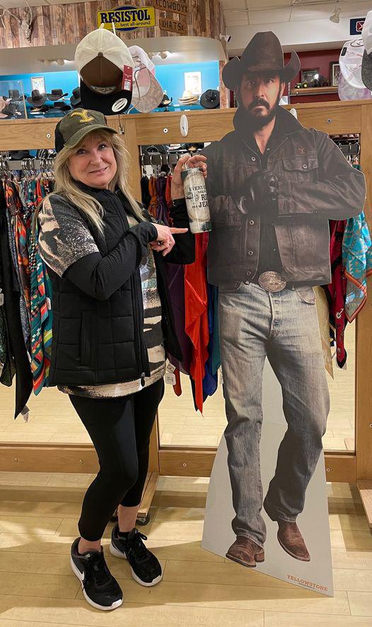 Check out all the new Yellowstone merch in at Beyond the Barn, watched over by our very own Rip!  He's always up for a photo op, but careful not to get too close or you might end up at the Train Station!