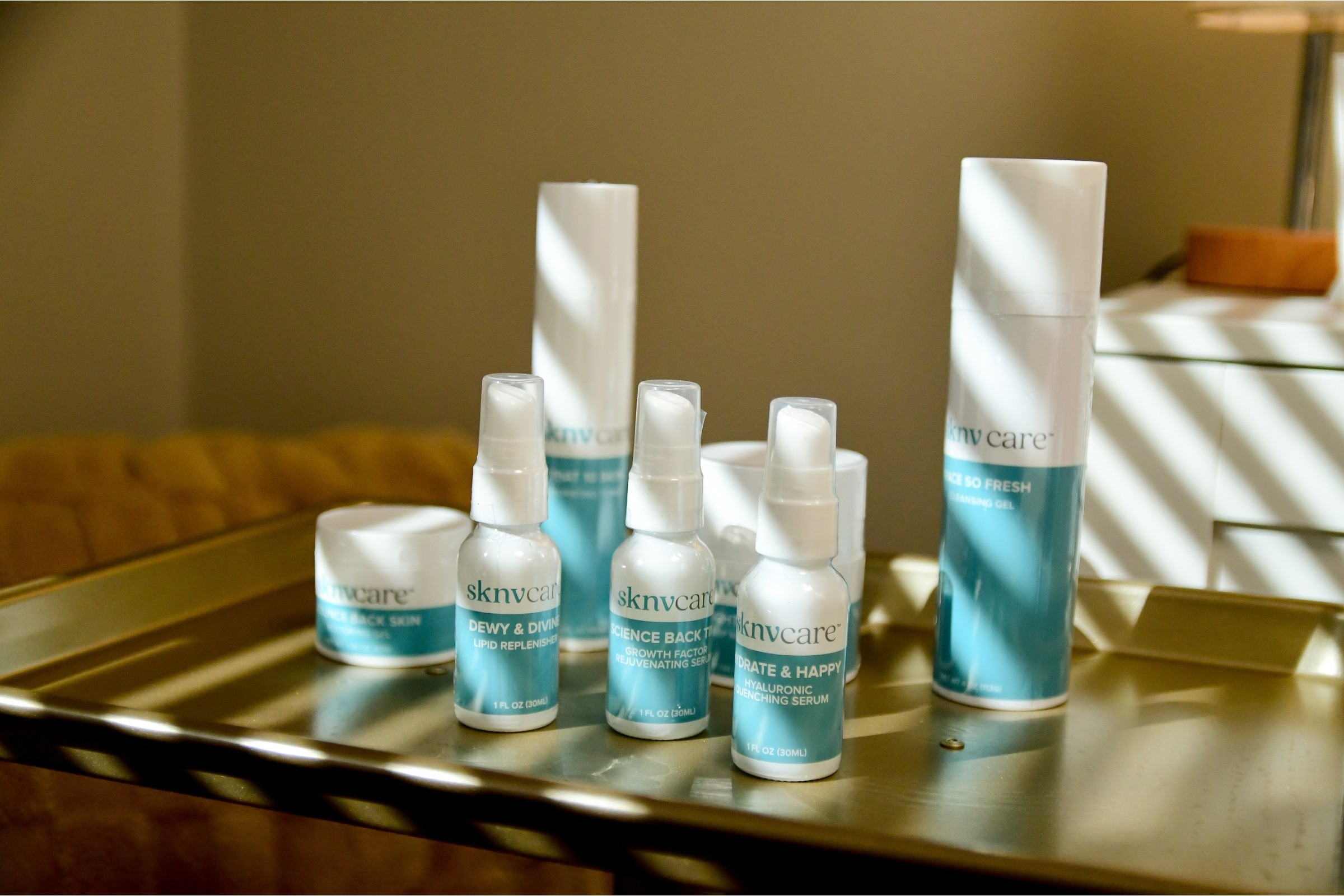 Professional skincare product display at Care Esthetics Delaware