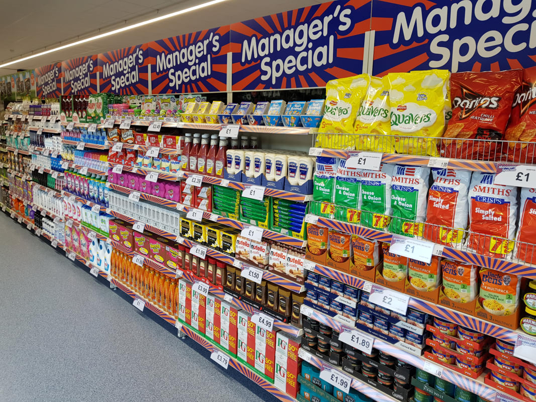 The current round of Managers Specials on display at B&M's new store in Culverhouse Cross, Cardiff.