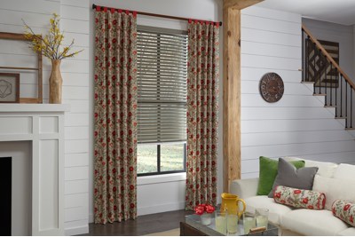 The natural look of wood, combined with drapery to suit your style pair together for an elegant and  Budget Blinds of Kitchener & Guelph Guelph (519)341-4561