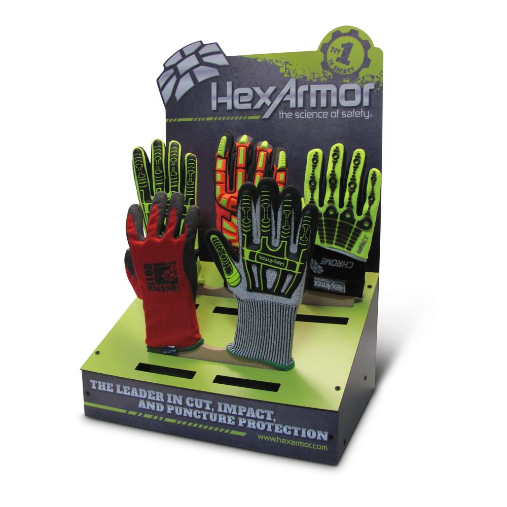 Counter display for HexArmor gloves. Display graphics by PLC Print.