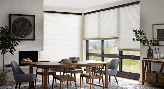 When you want a window covering that gives interior spaces a clean, sleek look, try our Cellular Shades. This living space is the perfect example of how these Shades can create smooth lines!
