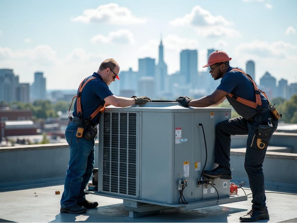 Commercial rooftop HVAC equipment representing AirIQ light-commercial service capabilities. 