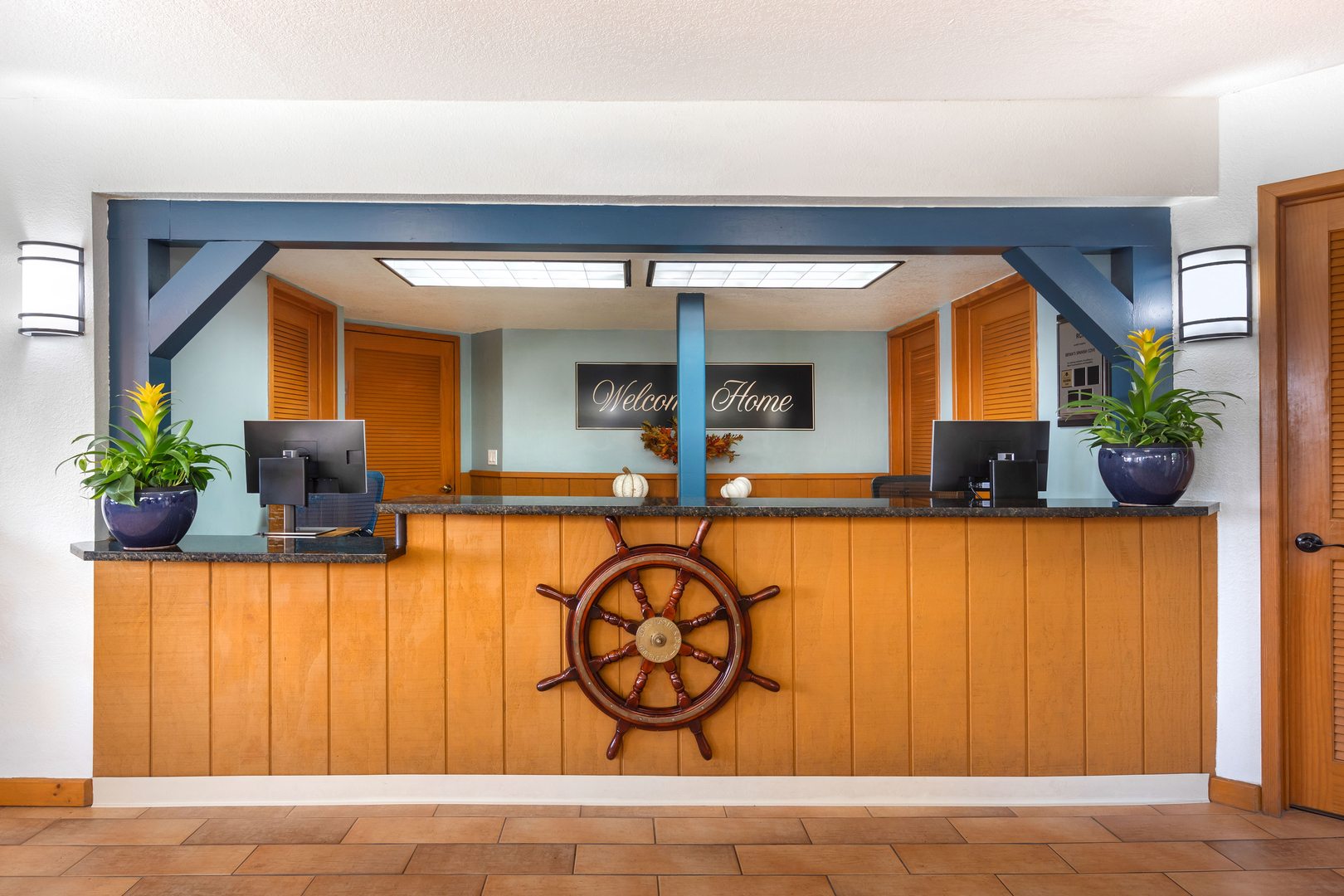 The lobby desk at Bryan's Spanish Cove.