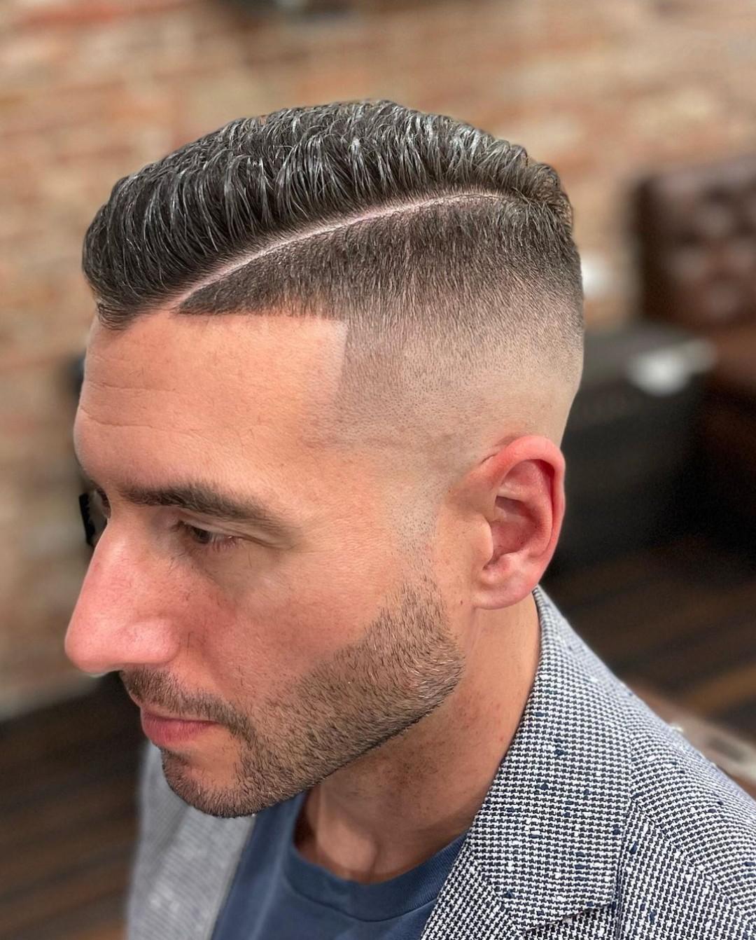 High Skin Fade Haircut with Hard Part