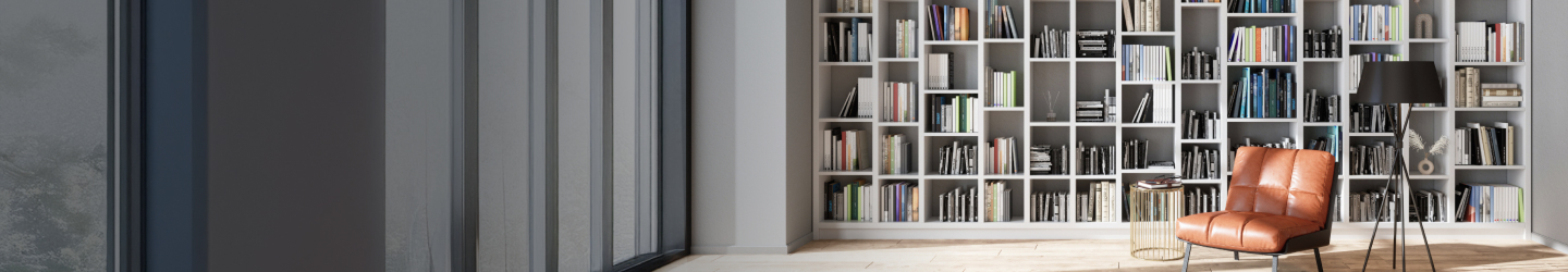 A wall filled with bookshelves.