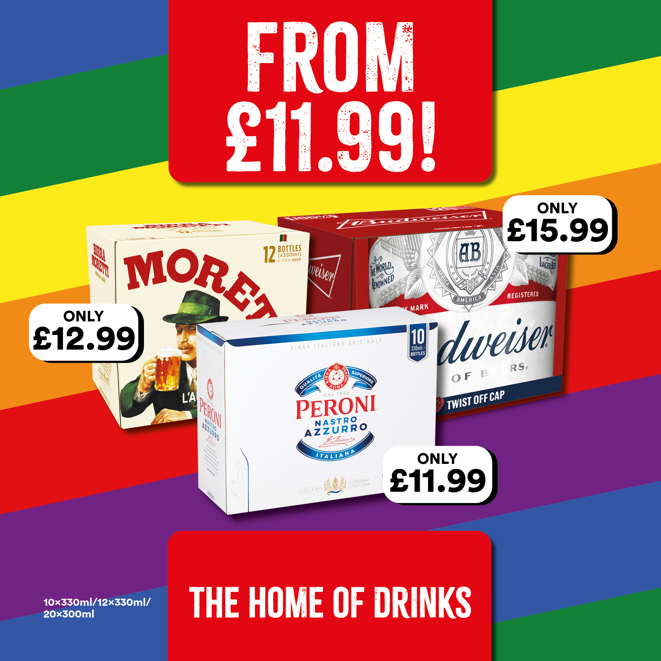 From £11.99 on big beer packs Bargain Booze Plus Winsford 01606 559039