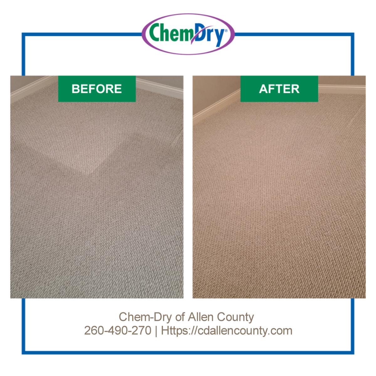 Basement Carpet Cleaning before & after comparison - at work