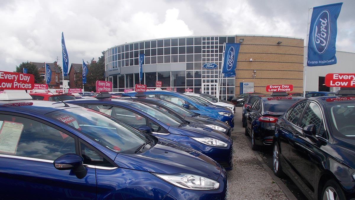 Ford car stock at the Blackpool dealership Evans Halshaw Ford Blackpool Blackpool 01253 699000