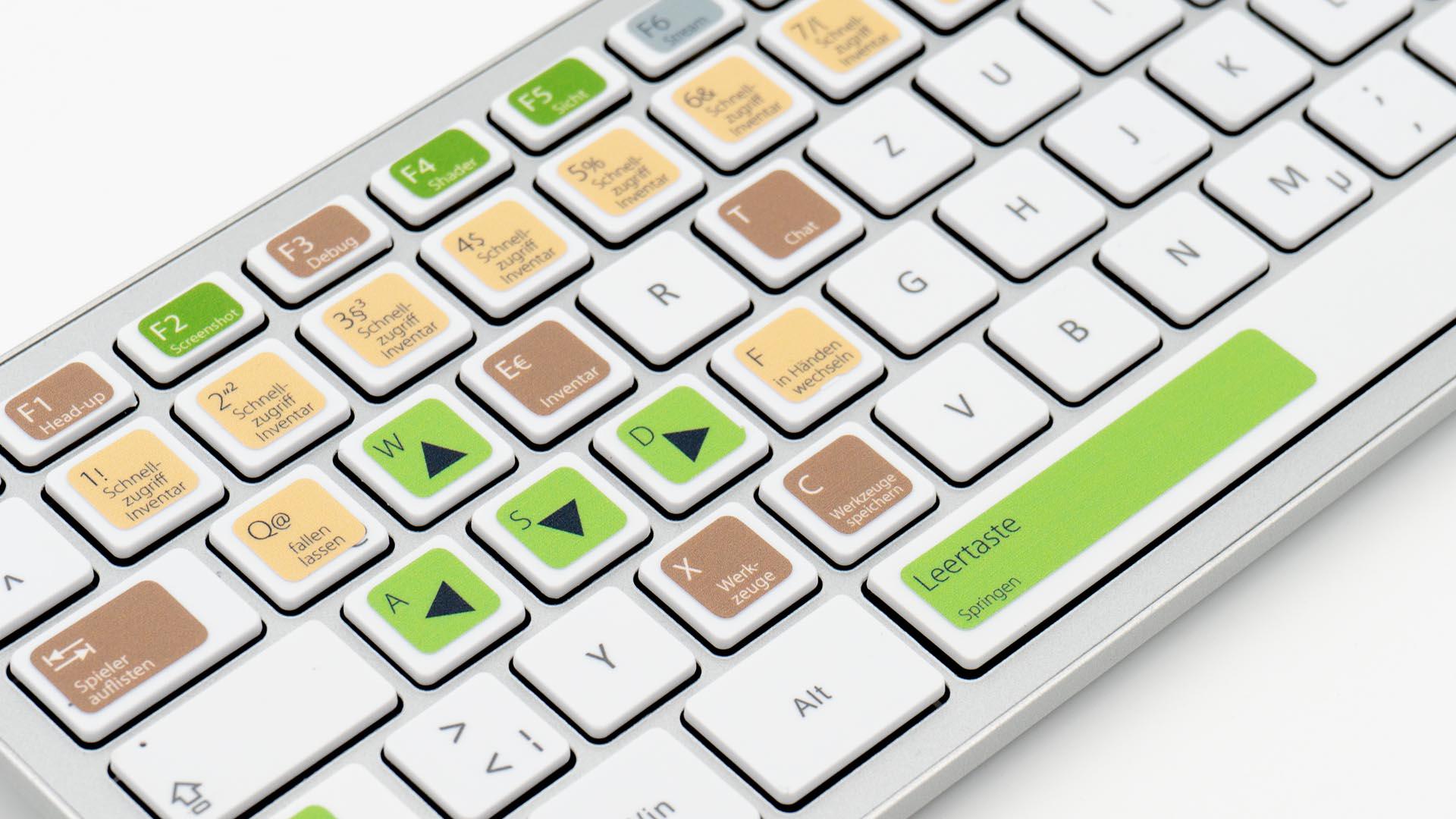 TasTutor Microsoft Studios Minecraft Tastatur / Tastaturaufkleber / Sticker Nahansicht links - hier auf deutsch kaufen