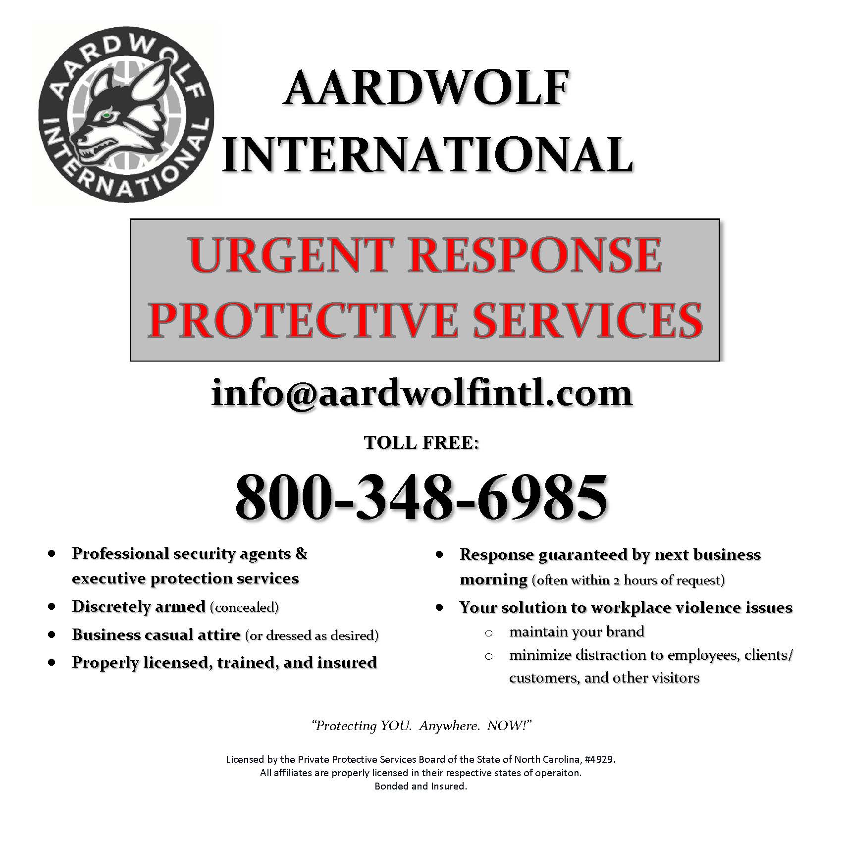 Executive Protection and Urgent Response Armed and Discrete Protective Services for the Workplace