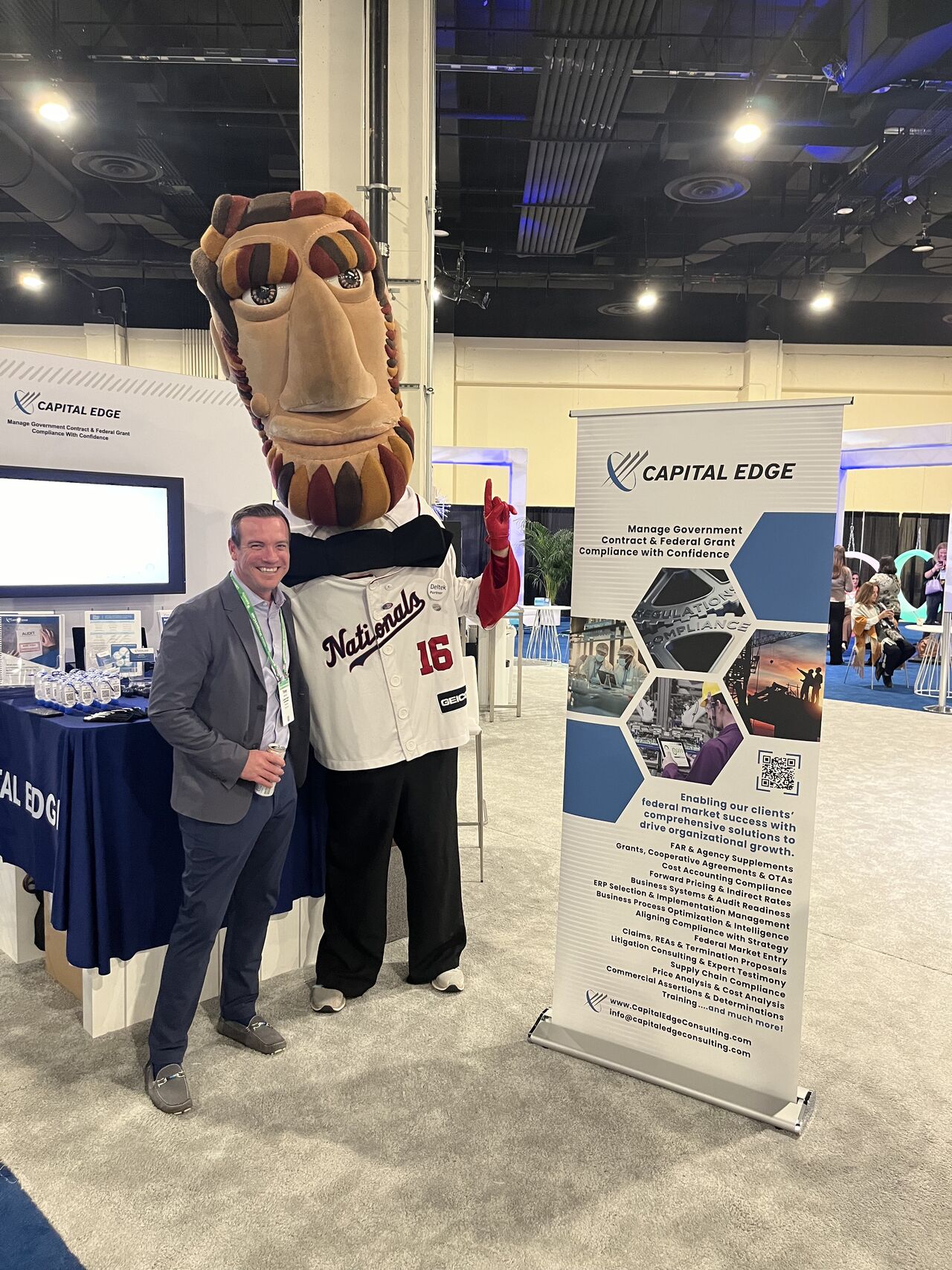 Capital Edge Consulting featured a fun and engaging mascot appearance at a professional conference, drawing attention to our government contracting expertise.
