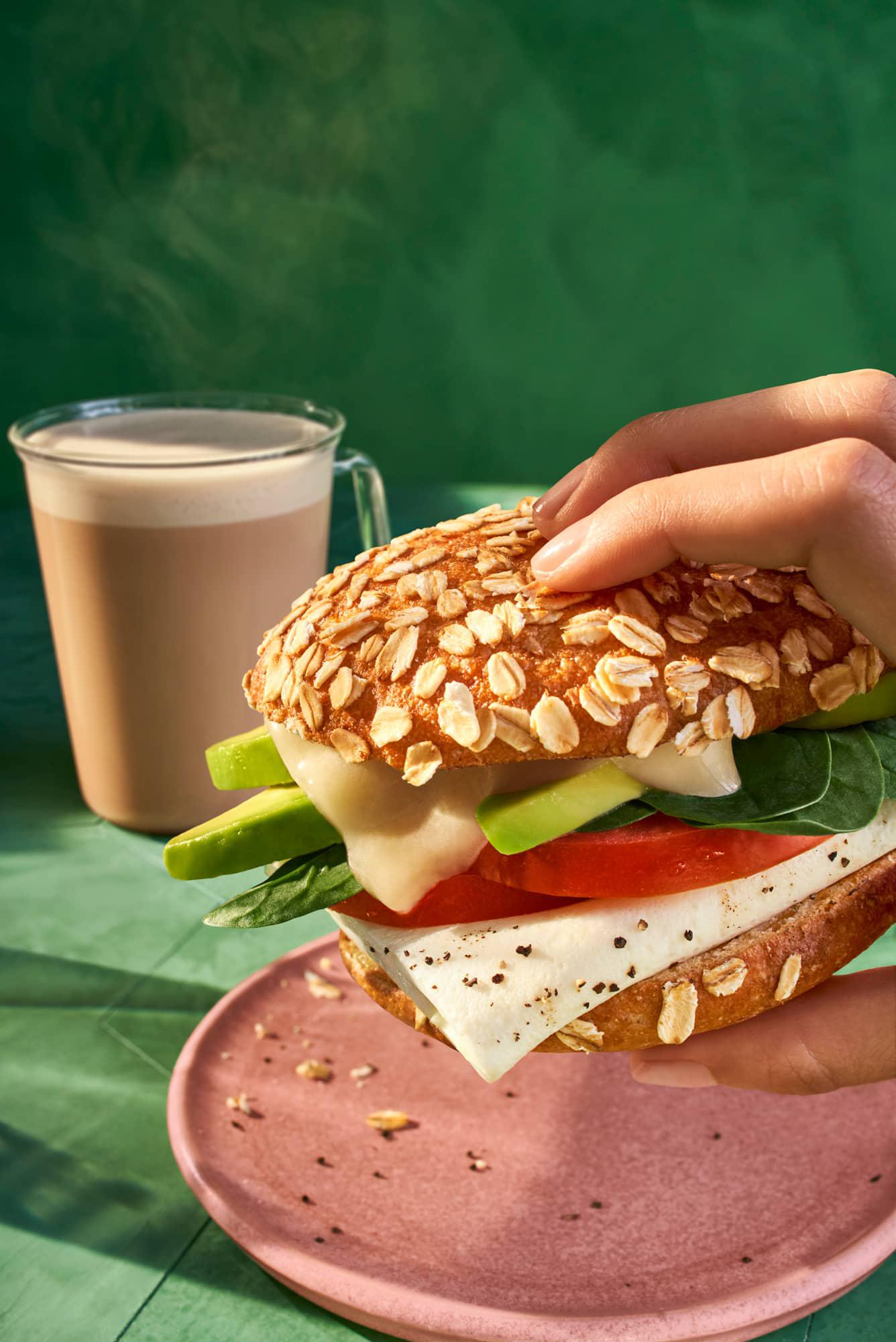 Panera Avocado and Egg White Spinach Sandwich with Chai Latte