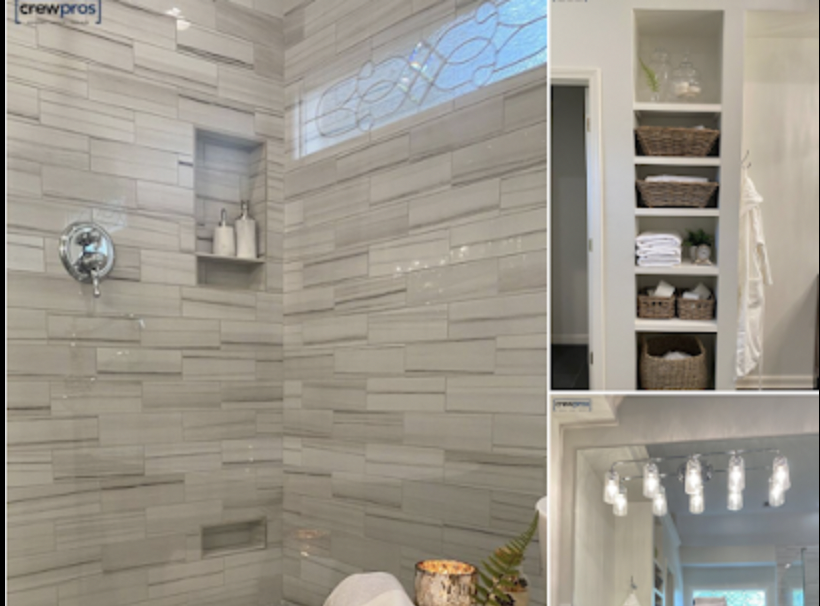 CrewPros Nashville can handle every aspect of your bathroom remodel. We love this bathroom makeover from our remodeling team. From the frameless shower with trendy tile to the custom cabinetry, this upgrade is a big win!