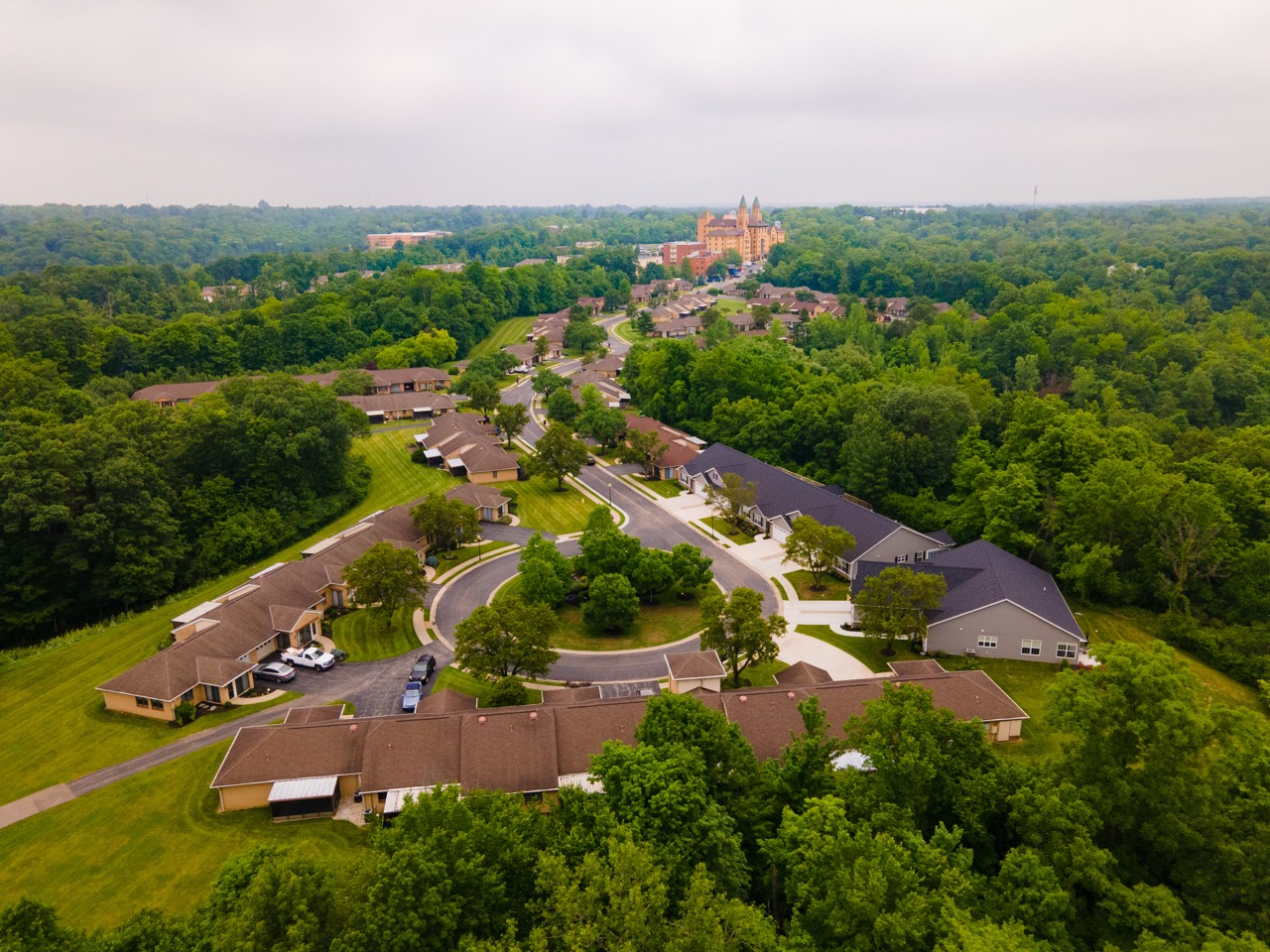 Exterior view of the grounds at Twin Towers Senior Living Community.