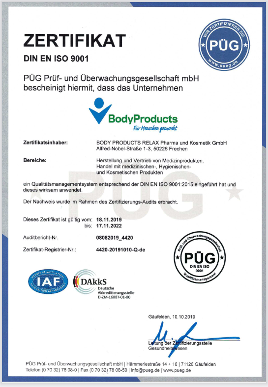 BODY PRODUCTS RELAX Pharma und Kosmetik GmbH, Alfred-Nobel-Strasse 1-3 in Frechen