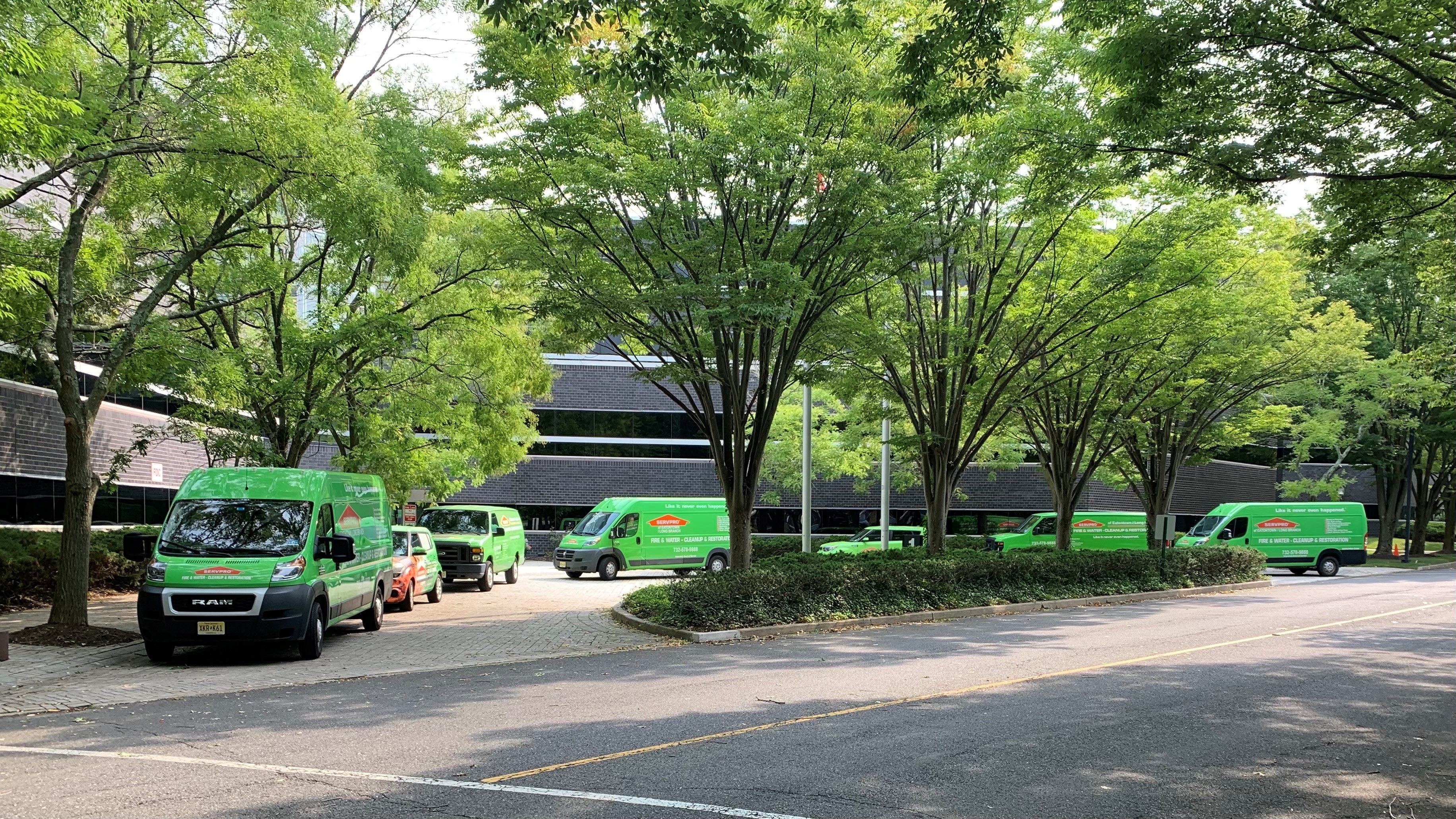 A fleet of our vans outside a job site on the weekend.