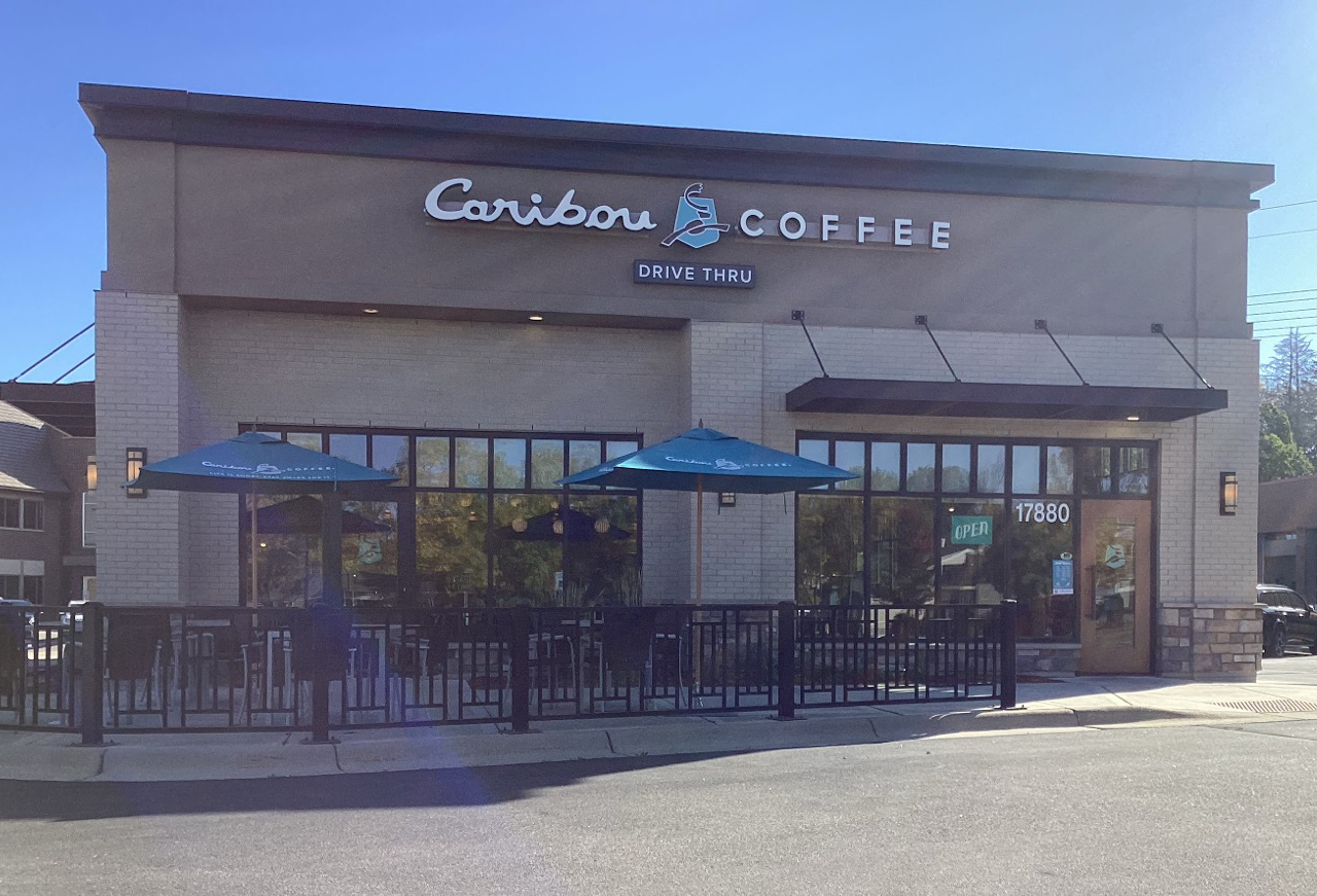 Storefront of the Caribou Coffee at 17880 Kenwood Trail in Lakeville